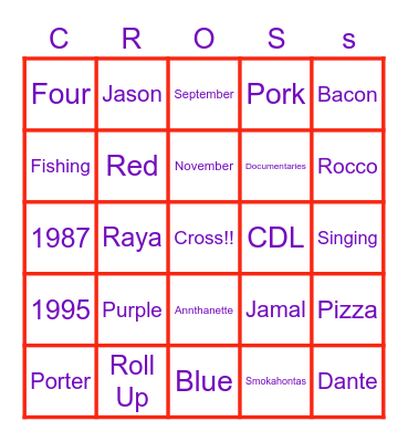 Cross Family Bingo Card