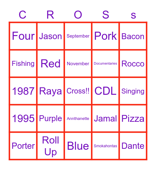 Cross Family Bingo Card