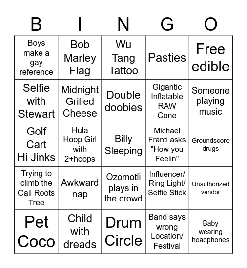 Cali Roots 2023 Bingo Card