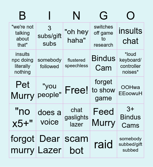 LazerSpammer Chat Bingo Card