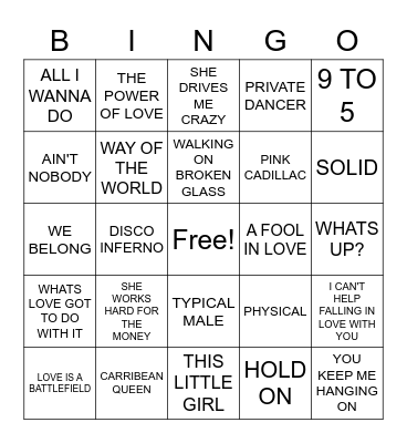 TINA TURNER RADIO Bingo Card