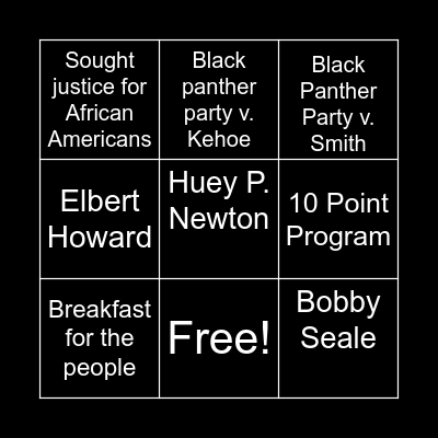 The Black Panthers Bingo Card