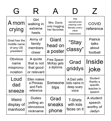 Graduation Bingo Card