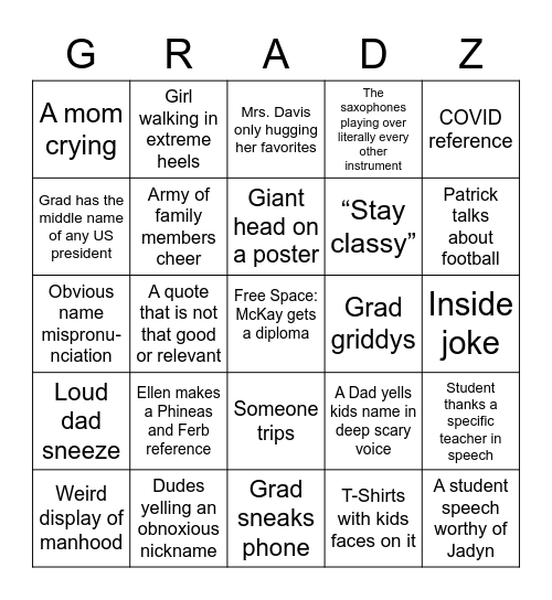 Graduation Bingo Card