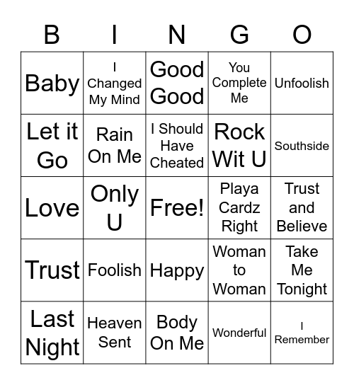 ASHANTI & KEYSHIA COLE MUSIC BINGO Card