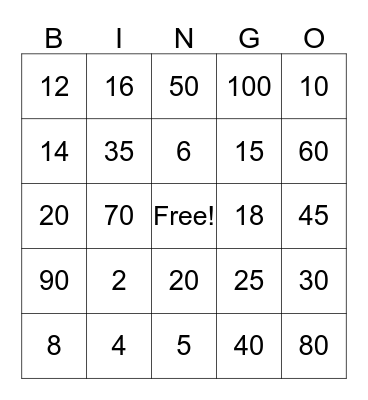Multiplication B-I-N-G-O!  Bingo Card