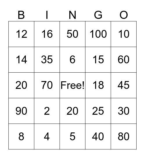 Multiplication B-I-N-G-O!  Bingo Card