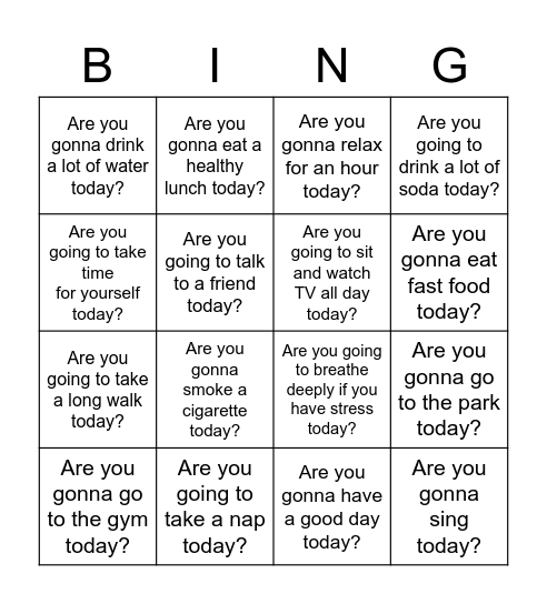 HEALTHY HABITS / GOING TO / GONNA Bingo Card