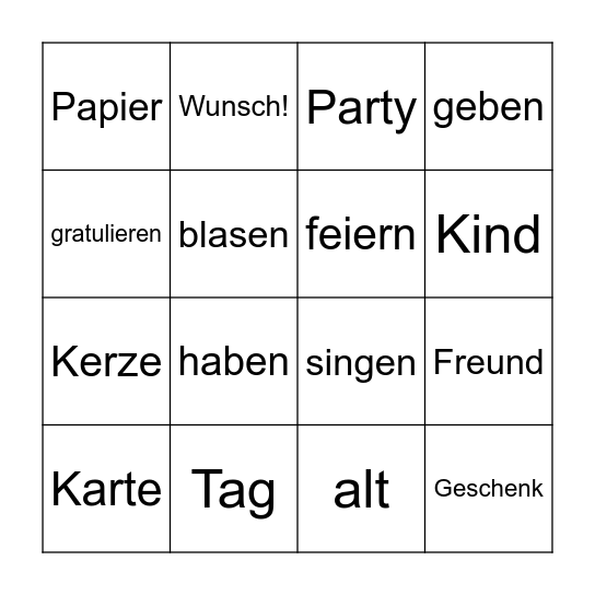 Geburtstag Bingo Card