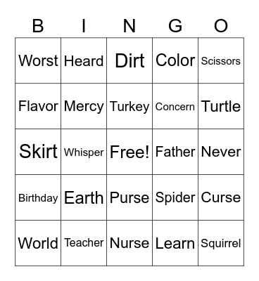 ER Bingo Card