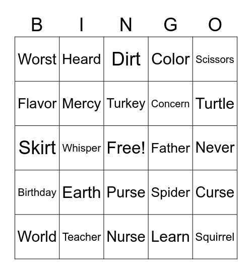 ER Bingo Card