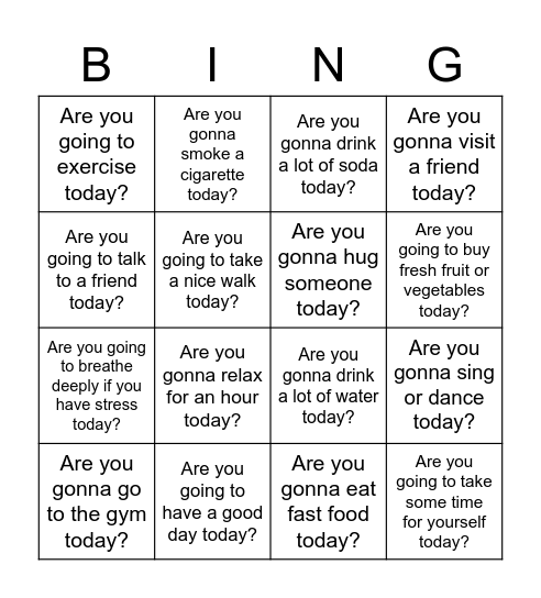 HEALTHY HABITS / AM GOING TO / GONNA Bingo Card
