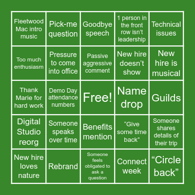 All Hands Bingo Card