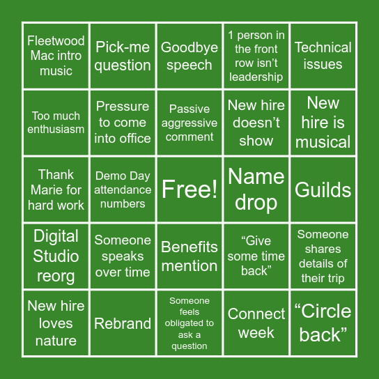 All Hands Bingo Card