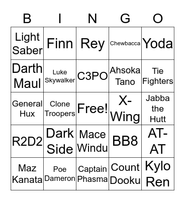 Star Wars Bingo Card