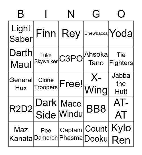 Star Wars Bingo Card