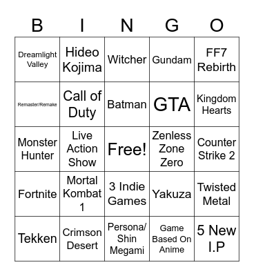 Summer Game Fest 2023 Bingo Card