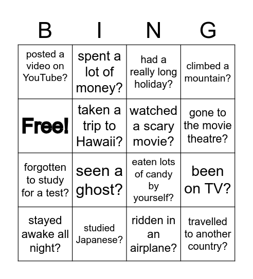 Present Perfect Bingo Card