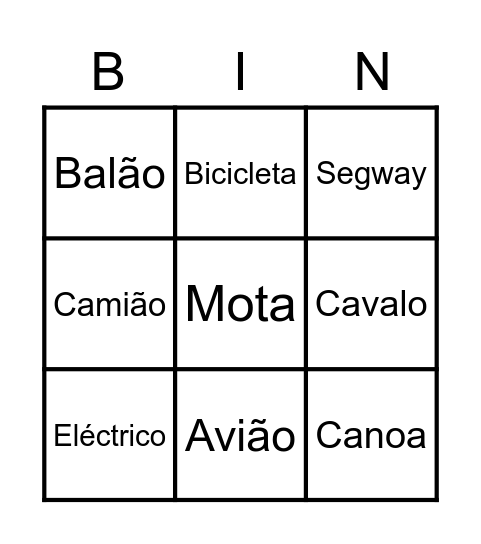 Transportes Bingo Card