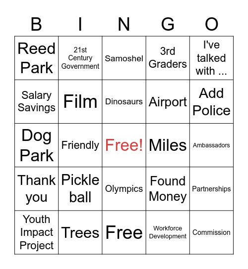 TEAMS Bingo Card