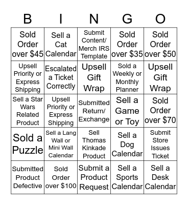 Calendars.com Customer Service Bingo! Bingo Card