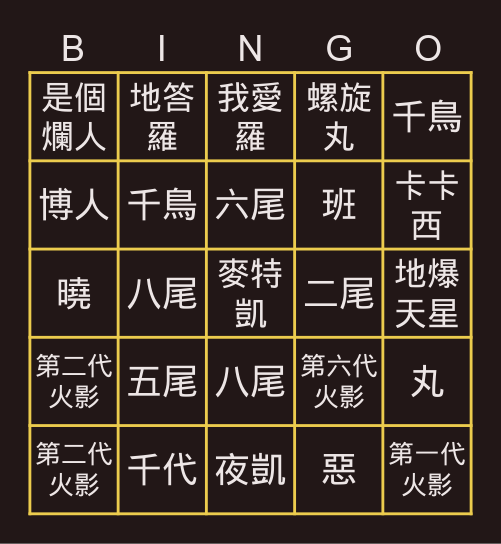 火影忍者 Bingo Card