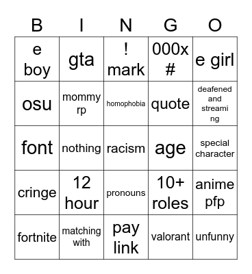 Untitled Bingo Card