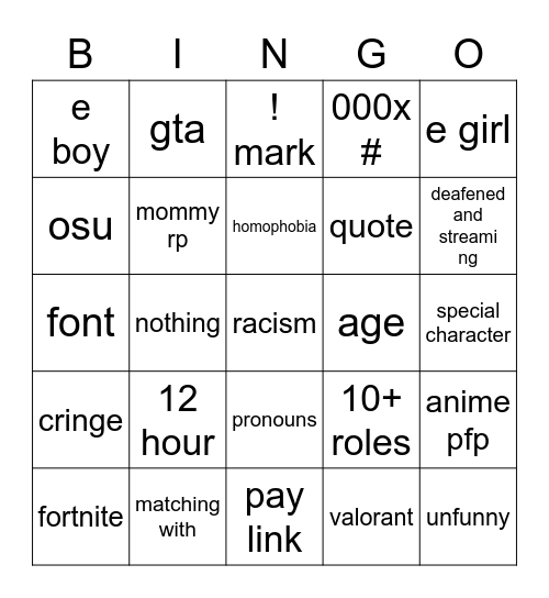 Untitled Bingo Card