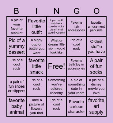 Littlespace scavenger hunt Bingo Card