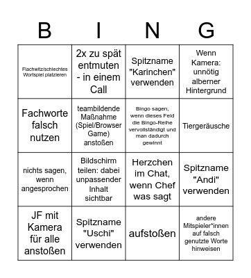 Bingo der Unannehmlichkeit Bingo Card