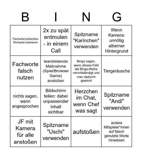 Bingo der Unannehmlichkeit Bingo Card
