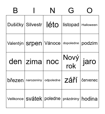 Svátky, oslavy, čas Bingo Card