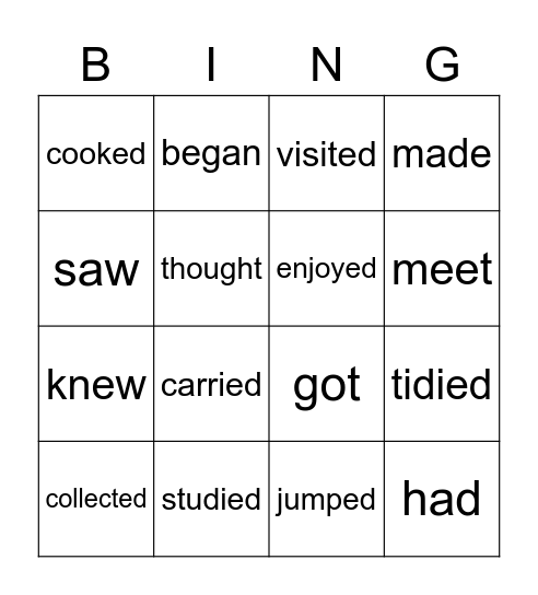Simple Past Tense Bingo Card