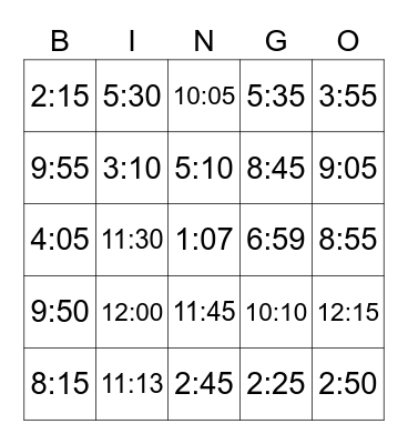 TIME BINGO Card