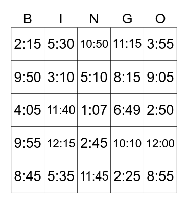 TIME BINGO Card