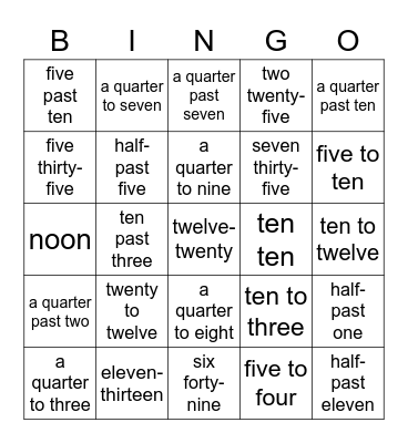 Time Bingo- Words Bingo Card