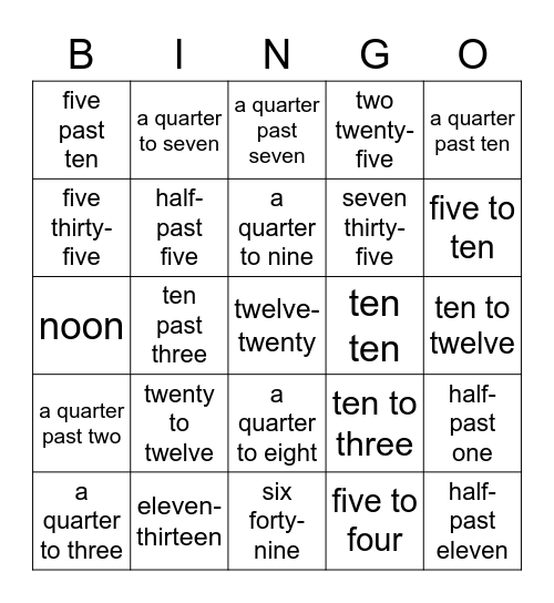Time Bingo- Words Bingo Card