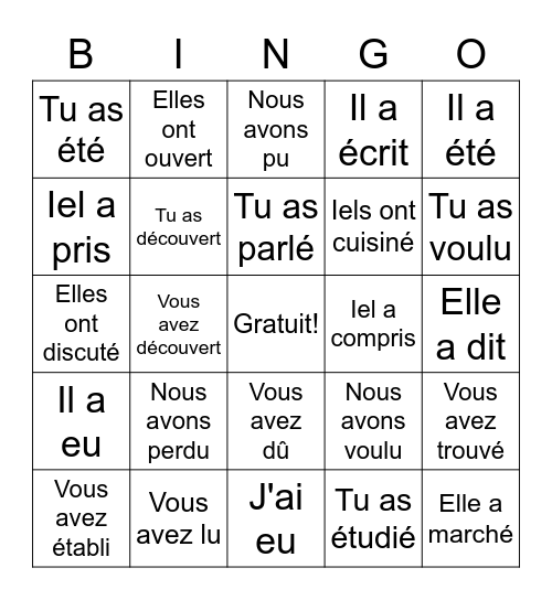 Le passé composé Bingo Card