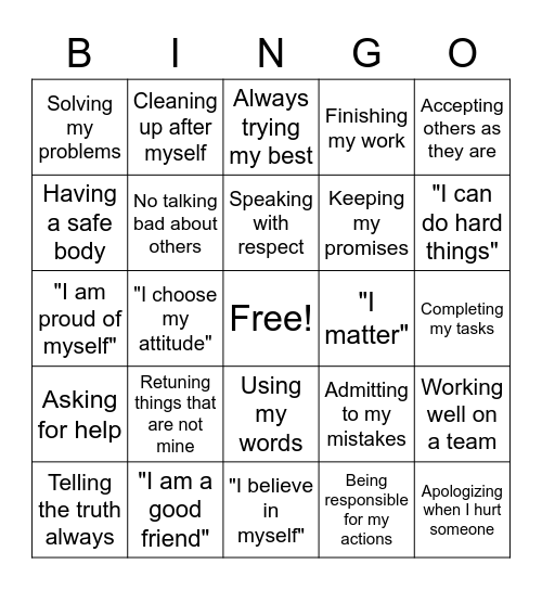 Integrity Bingo Card