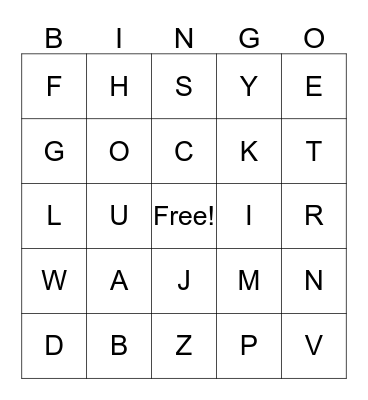 ALPHABET BINGO UPPER CASE Bingo Card