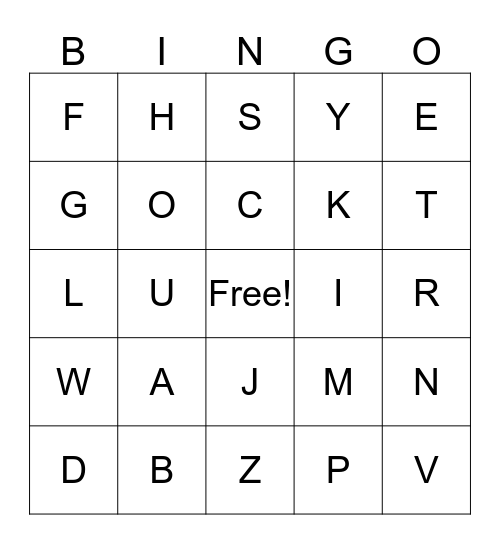 ALPHABET BINGO UPPER CASE Bingo Card