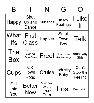 Music Bingo Card