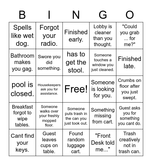 Houseman Bingo Card