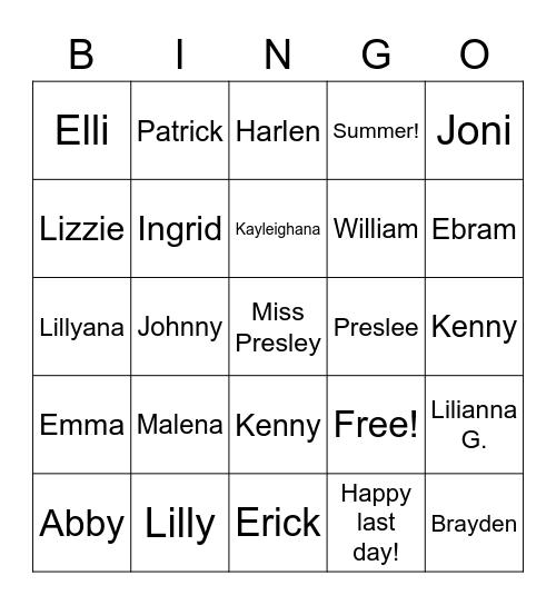 Miss Presley's Class Bingo! Bingo Card