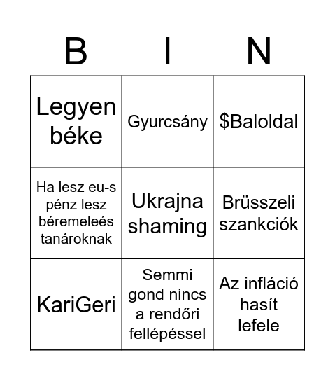 Kormányinfó 2023.05.25. Bingo Card