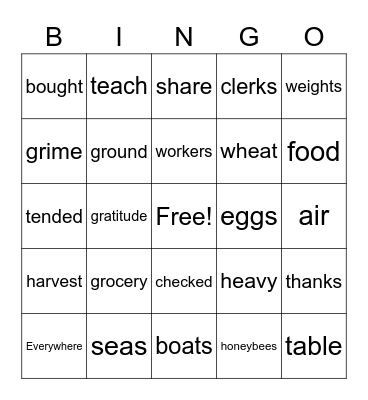 Before we Eat From Farm to Table Bingo Card