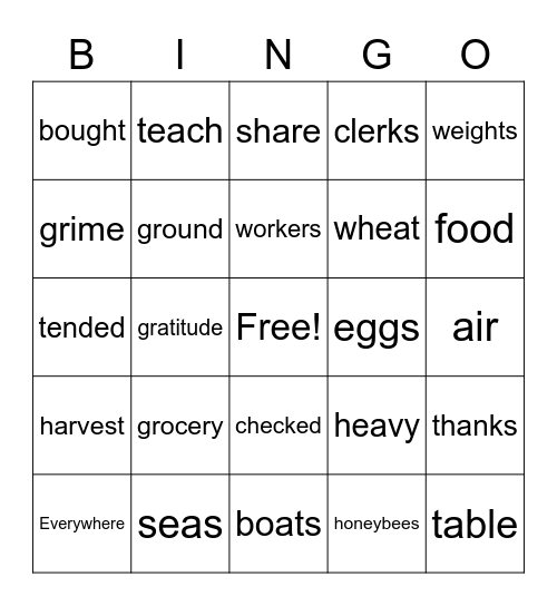 Before we Eat From Farm to Table Bingo Card