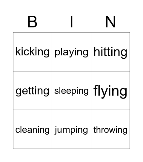 Verbs Bingo Card