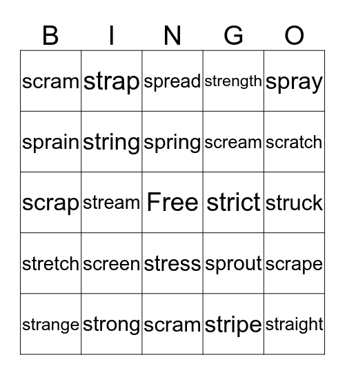 Triple r-Blends - Sort 37 Bingo Card