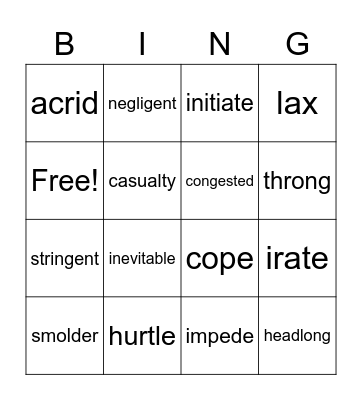 Vocabulary Lesson 8 Bingo Card